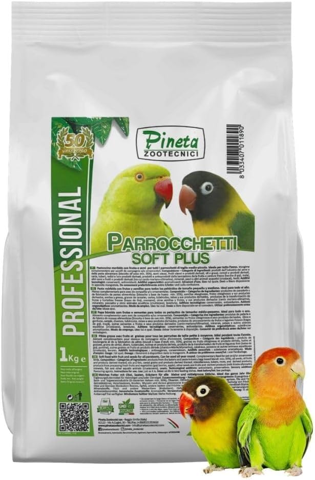 Pineta Parrochetti SoftPlus 1Kg - Breeding Paste for Parrots, Lovebirds, Cockatiels, Rosellas – Nutrient-Rich Fruit & Berry Food – Ideal for Growth, Molting, and Reproduction