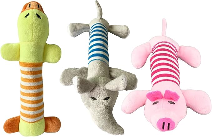 Cyrank Dog Toys, Cute Striped Animal Dog Squeaky Toys Dog Stuffed Animals Chew Toy with 4 Legs Soft Durable Plush Dog Toys for Pet Dog Cat(#2)