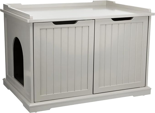 Trixie XL Furniture Litter Box Enclosure (Gray), Hidden Litter Box for Cats with Openings on Either Ends & Large Ventilations Slots, Double Doors for Easy Cleaning, Removable Divider