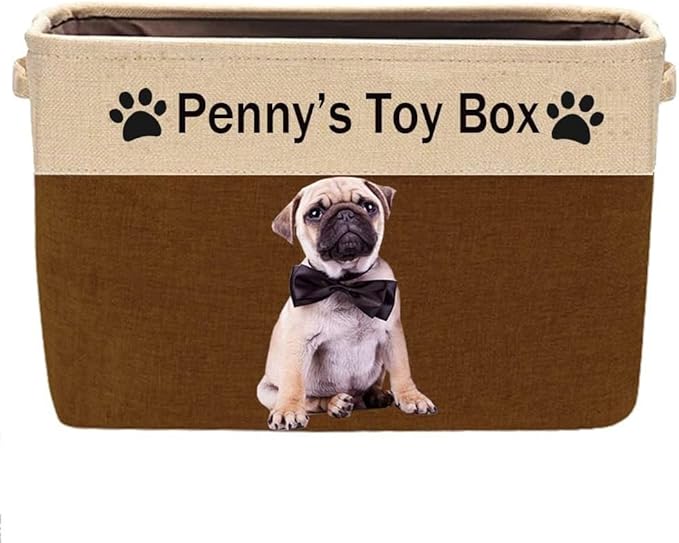 Personalized Dog Toy Box Storage Custom Dog Basket with Pet's Name Cat Toy Storage Gift for Pet Lovers (Brown)