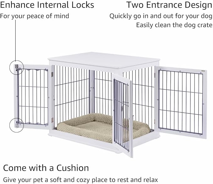 unipaws Furniture Style White Dog Crate for Medium Large Dogs, Indoor Aesthetic Dog Stuff Kennel, Modern Decorative Wood Wire Pet House Dog Cage, Pretty Cute End Side Table Nightstand…