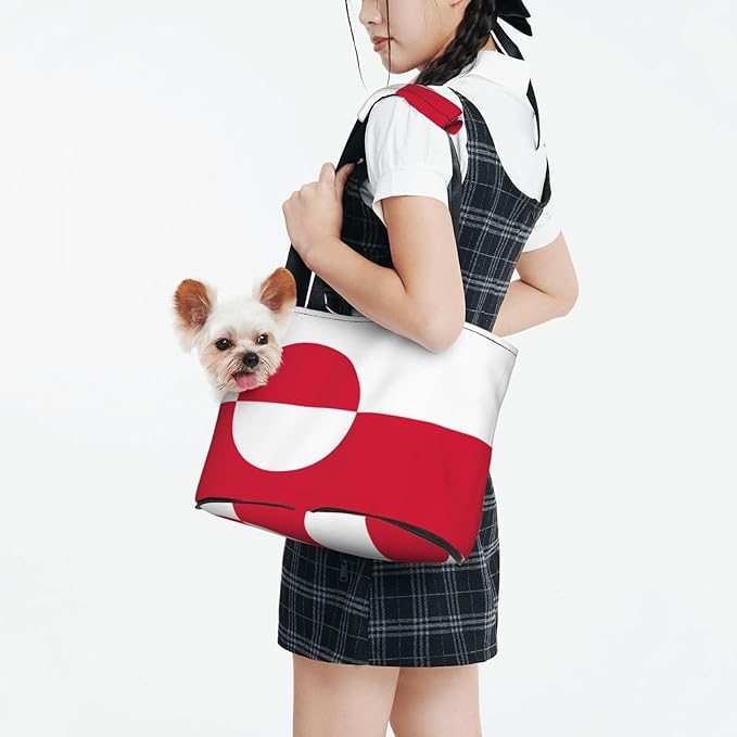 Foldable Pet Carrier Sling - Waterproof Small Dog & Cat Travel Greenland Flag Tote with Safety Hook for Hiking