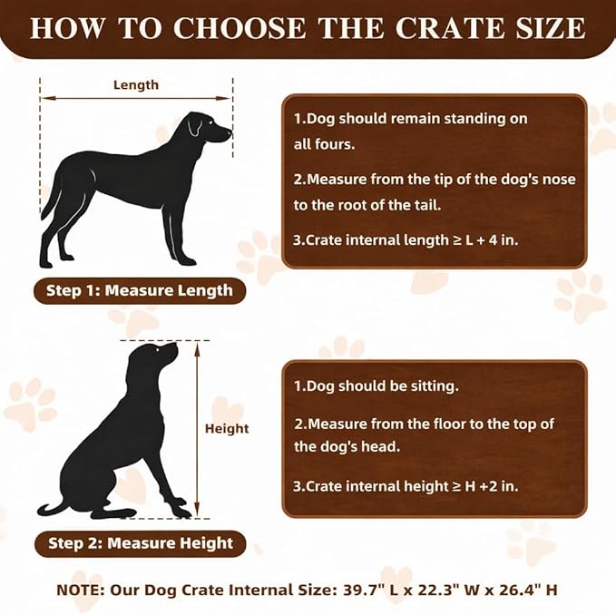 41 Inch Dog Crate Furniture for Large Dogs, Wooden Indoor Dog Cage with Double Doors, Built-in 360° Swivel Bowls, Comfortable Flat Floor, Rustic Style End Table Kennel