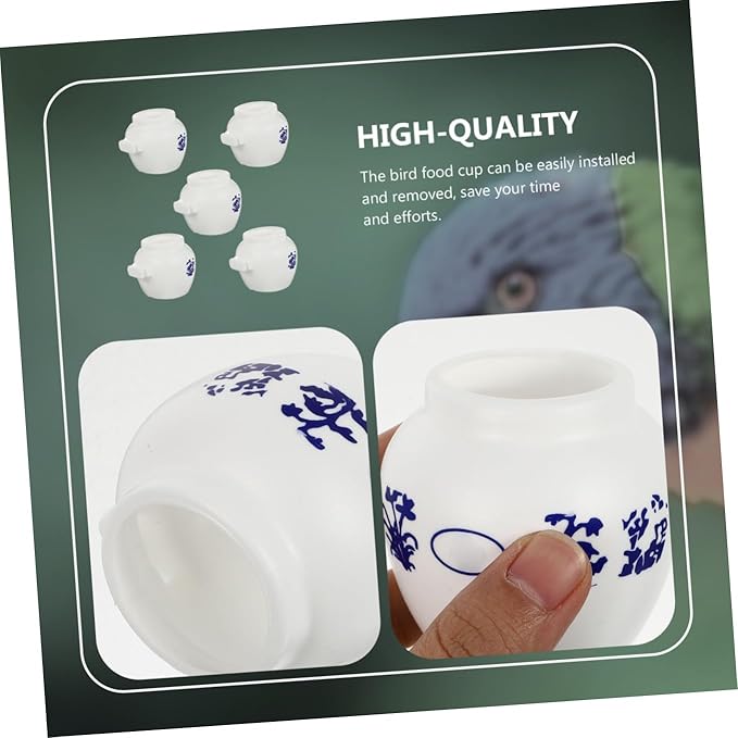 5pcs Large Round Parrot Bird Food Cups Set, Porcelain-Style Bird Cage Feeder Bowls for Parrot Feeding and Watering Supplies