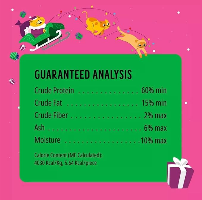 Bonkers Purrpops Christmas Themed Limited Edition Holiday Chicken Flavor Freeze-Dried Licks Cat Treats Catnip & Turkey Flavor - 5 Pack with 1 Cat Pom Pom Balls Toy