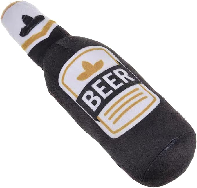 Squeak Dog Toy Soft Plush- Chew Beer-Bottle Shape Squeeze with Squeaker for Medium & Small Dog, 24*7cm