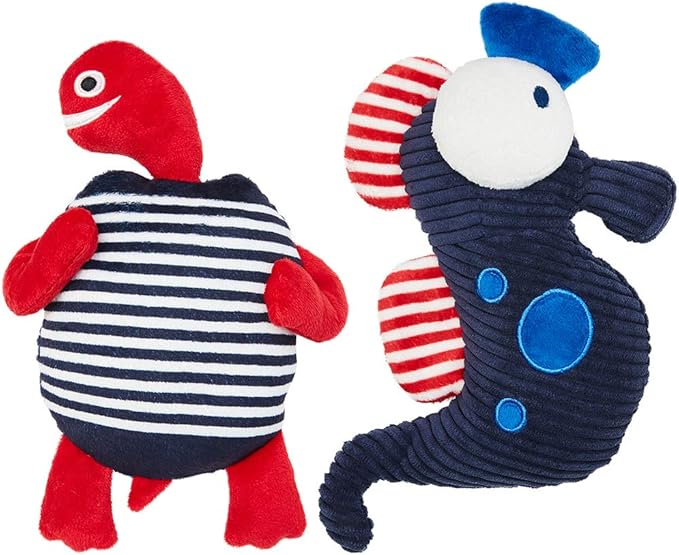 Blueberry Pet Pack of 2 Stuffed Animals - Interactive Puppy Toys & Puppy Essentials - 10.6" Seahorse & 10.25" Turtle Puppy Teething Toys - Squeaky Dog Toys & Cat Toys - Machine Washable