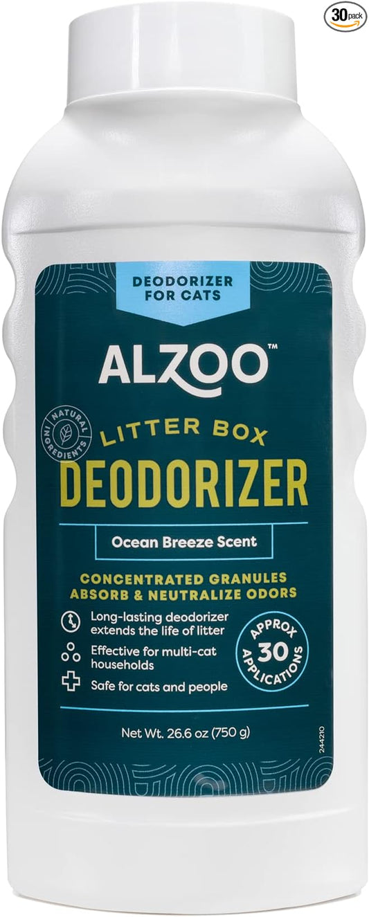 ALZOO Cat Litter Deodorizer, Concentrated Granules Absorb & Help Neutralize Odors, Mineral-Based Active Ingredients, Up To 30 Uses, Ocean Breeze Scent, 26.6 Oz.
