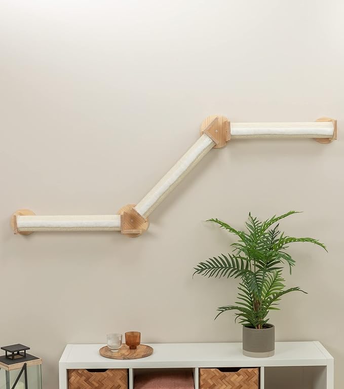 Trixie Cat Wall Furniture Set 2 - Cat Wall Scratcher, Climbing Shelves - 3 Sisal Rope Scratching Posts - Elevated Shelf - Natural/White