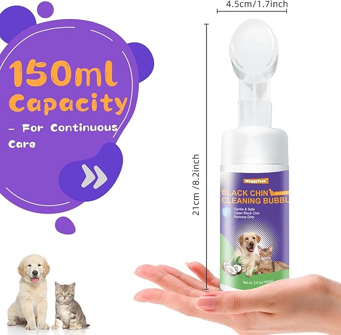 Cat Black Chin Cleaner, 2-in-1 Cat Acne Treatment & Hair Health Oil, 5fl.oz, Cruelty-Free, Silicone Brush Head, Removes Feline Blackheads, Dirt & Oil Buildup, Gentle for All Cat Breeds