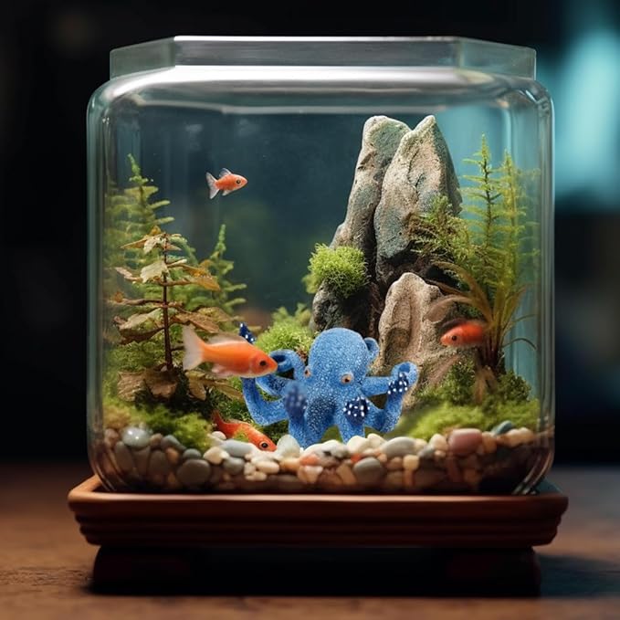 Octopus Aquarium Decorations Glow Fish Tank Decorations Aquarium Accessories for All Kinds of Fish and Aquatic Pets Resin Decorative Octopus Sculpture Garden Decor Ornaments (Blue Octopus)