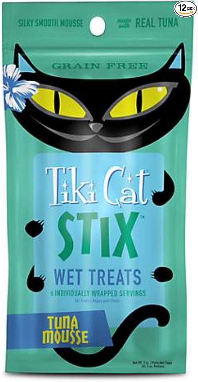 Tiki Cat Stix Grain Free Wet Mousse Treats for Cats Tuna 3ounce Pouches 12 Count