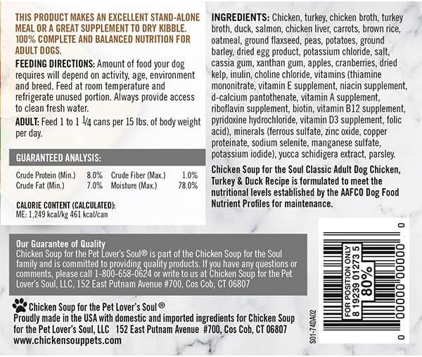 Chicken Soup for The Soul Pet Food - Classic Wet Dog FoodSoy Free, Corn Free, Wheat Free | Dry Dog Food Made with Real Ingredients No Artificial Flavors or Preservatives