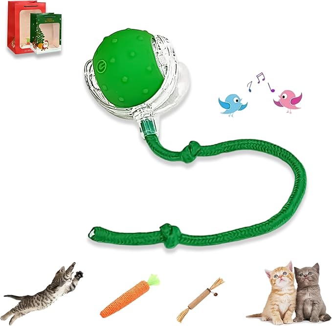 2026 New Generation Interactive Cat Toys Indoor, 360° Smart Automatic Cat Ball Three Modes with Long-Lasting Durability, for All Cats & Dogs (Green, Wake BirdsongB)