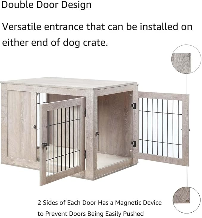 unipaws 36 Inch Furniture Style Dog Crate for Medium Dogs, Indoor Puppy Kennel with Door, Modern Decorative Wood Wire Pet Cage, Pretty Cute End Side Table Nightstand, Weathered Grey