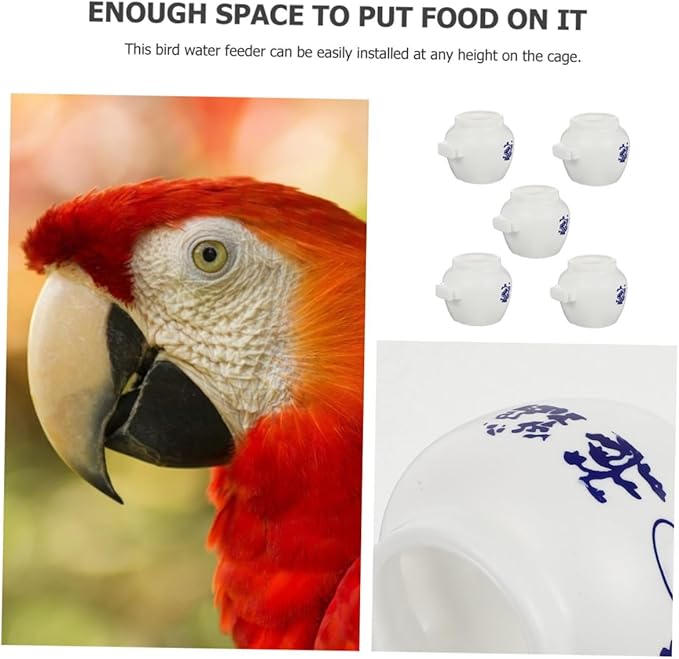 Abaodam 5pcs Large Blue and White Porcelain Style Parrot Food Bowls for Bird Cage Feeding, Round Bird Dish Cups for Parakeets, Cockatiels, and Conures in Pet Supplies