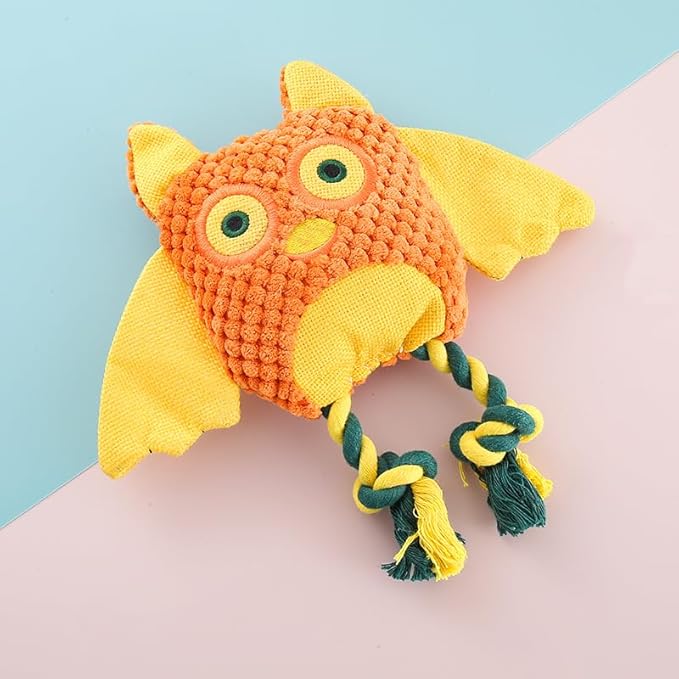 Colorful Owl Pet Toy, Dog and Cat Chew Toy for Interactive Training, Durable Plush with Squeaky Sound, Multiple Owl Designs Available, Made of Corn Plush and PP Cotton (Little Owl)