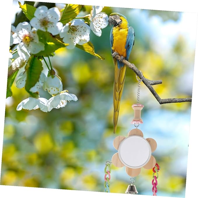 ERINGOGO Parrot Bird Mirror Hanging Chewing Swing Pet Bird Cage Accessory Sturdy Large Mirror for Cockatiels