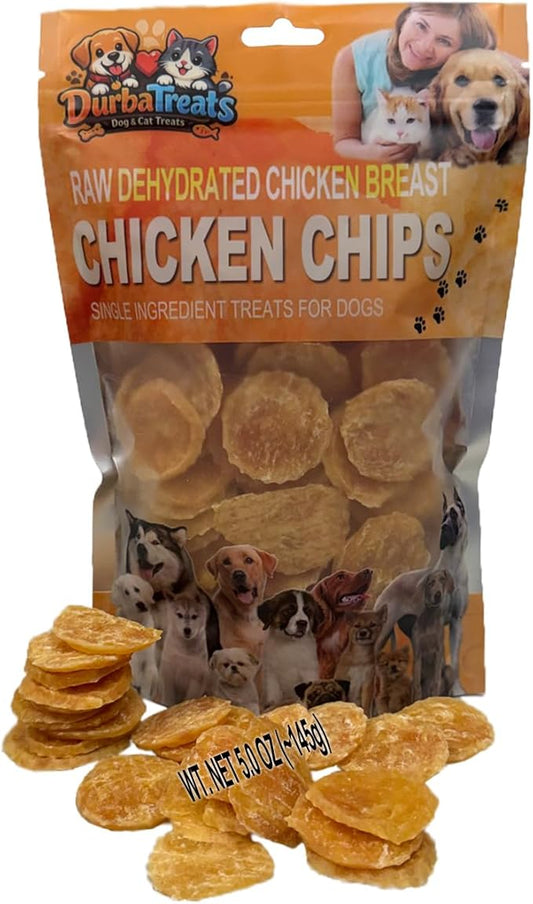 Chicken Chips for Dogs - Raw Dehydrated, Single Ingredient, Healthy Snacks, 1.5" Size, High-Protein, Low-Fat Ideal for Mess-Free Training Easily Broken Into Small Pieces (5 Ounce, Chicken Breast)