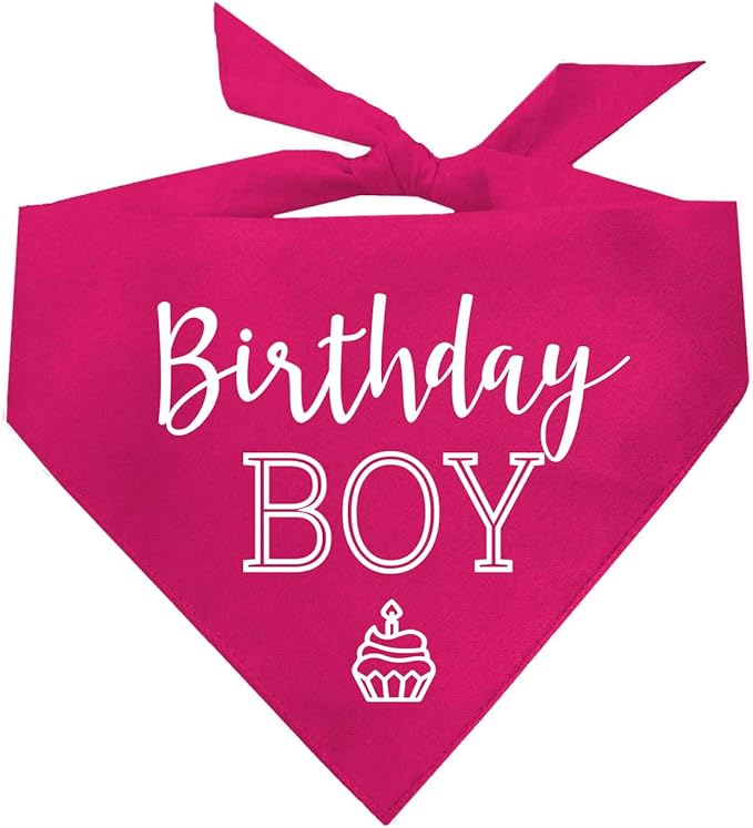 Birthday Boy with Cupcake Dog Bandana | 100% Cotton | Made in USA | Birthday | Pawty | Party Theme | Celebration Supplies | Photoshoot | Hot Pink, One Size (214)