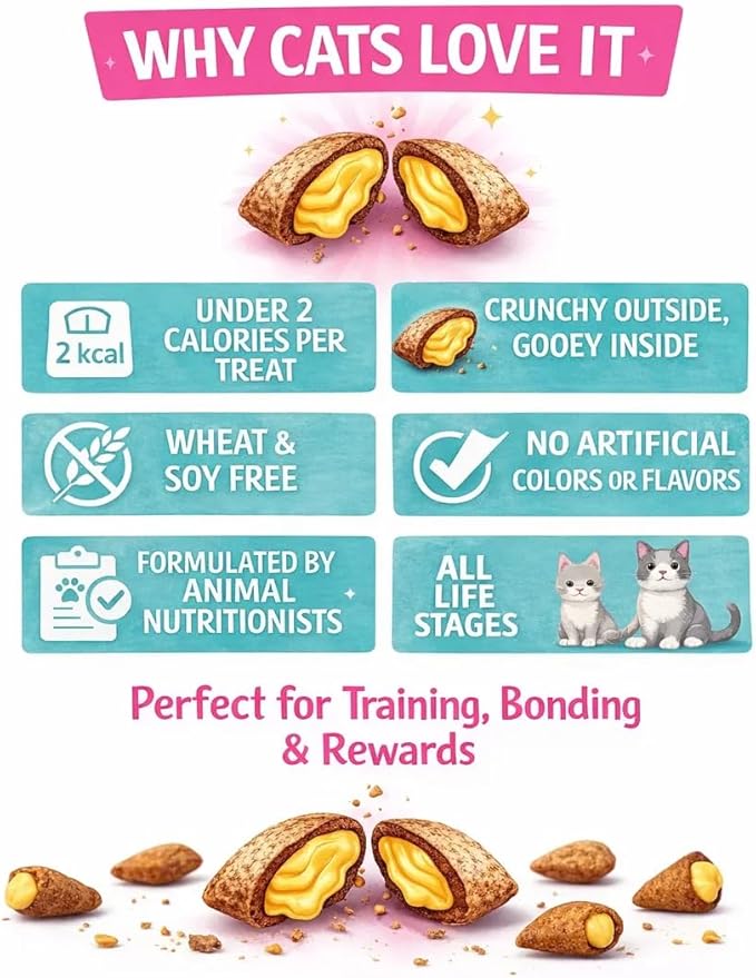 Calming Cat Treats for Indoor Cats Variety Pack – Crunchy Pillow Bites Gooey Center – Chicken Seafood Catnip Kitty Treats Cat Snacks Food Topper Wheat Soy Free Dental – 9oz (Packaging May Vary)