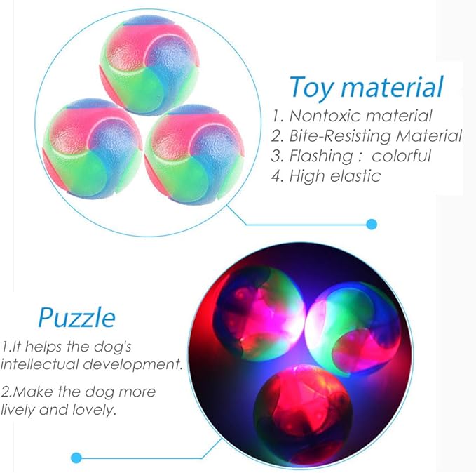 2 pcs Large Light Up Dog Balls Flashing Elastic Ball Bouncy Glow in The Dark Interactive Jumping Blinking Dog Ball Pet Toys for Golden Retriever,Labrador,Large Dogs