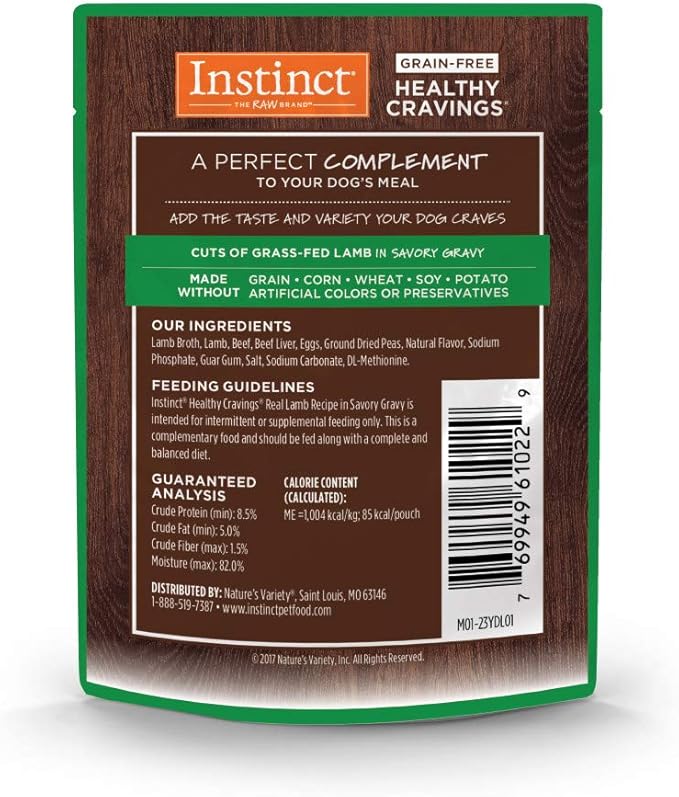 Instinct Healthy Cravings Natural Wet Dog Food Topper, Grain Free Recipe - Real Lamb, 3 oz. Pouches (Pack of 24)