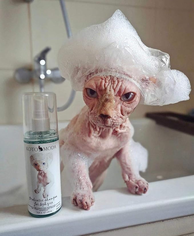 Probiotic Shampoo for Sphynx Cats, 8.45 fl oz (250 ml) Gentle Live-Probiotic Cleanser for Hairless and Sensitive-Skin Cats, Sulfate- and Paraben-Free, 40-60 Baths