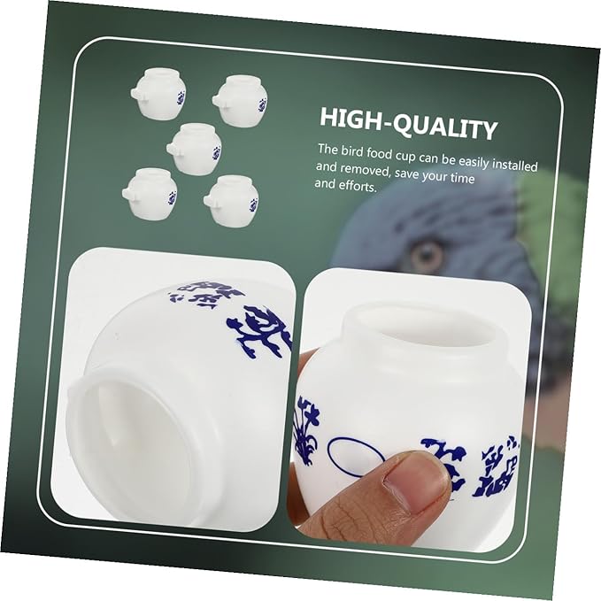 5pcs Large Round Porcelain-Style Parrot Feeding Bowls Bird Food Containers Water Cups for Bird Cage Parrot Supplies Finch Parakeet Macaw African Feeding
