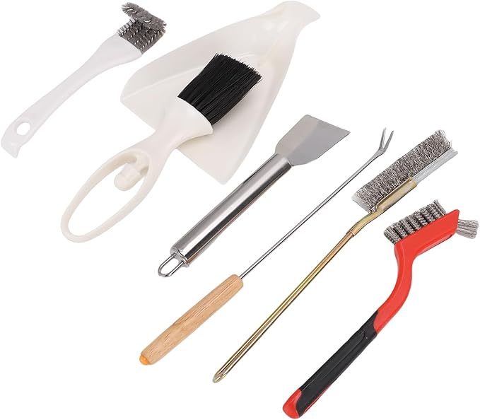 Bird Cage Brush Tools Set Stainless Steel Scraper Broom Dustpan 1 Fork 3 Brushes 1 Spatula for Bird Cage Small Animal BBQ Kitchen