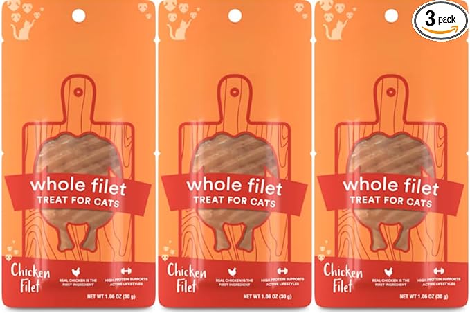 Cat Filet Treats Chicken 3 Pack - Real Chicken Breast High Protein Soft Cat Treats All Natural - Grain Free Healthy Cat Snacks Food Topper for Picky Eaters - 3oz (3x1oz)
