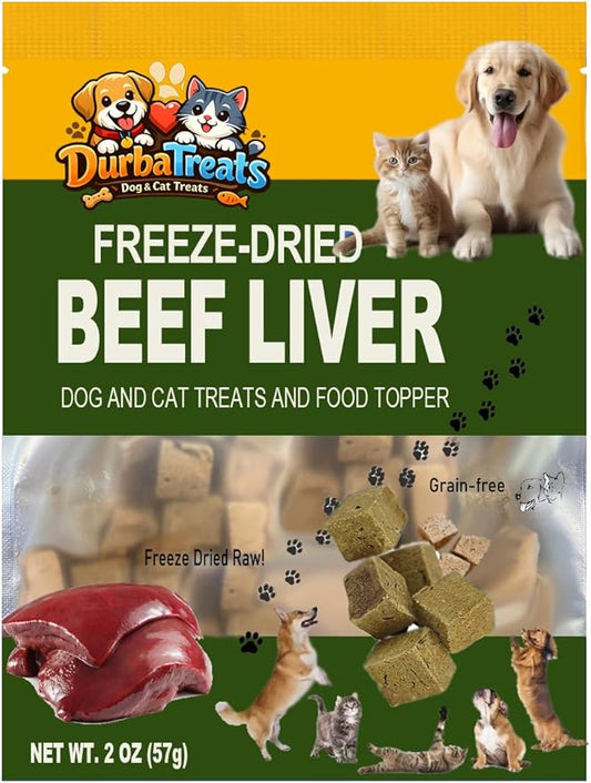Freeze Dried Beef Liver Raw Nutrition Dog & Cat Treats - Healthy Snacks, Food Topper. Weight Control, Training Bites, High Protein (2 Ounce, Beef Liver)