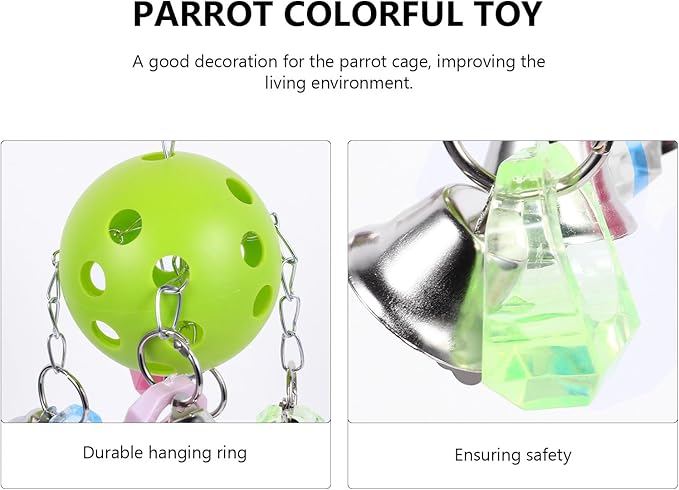 POPETPOP Parrot Hanging Bell Ball Colorful Bird Cage Bell Pet Cage Hanging Decoration Interactive Parrot Chew