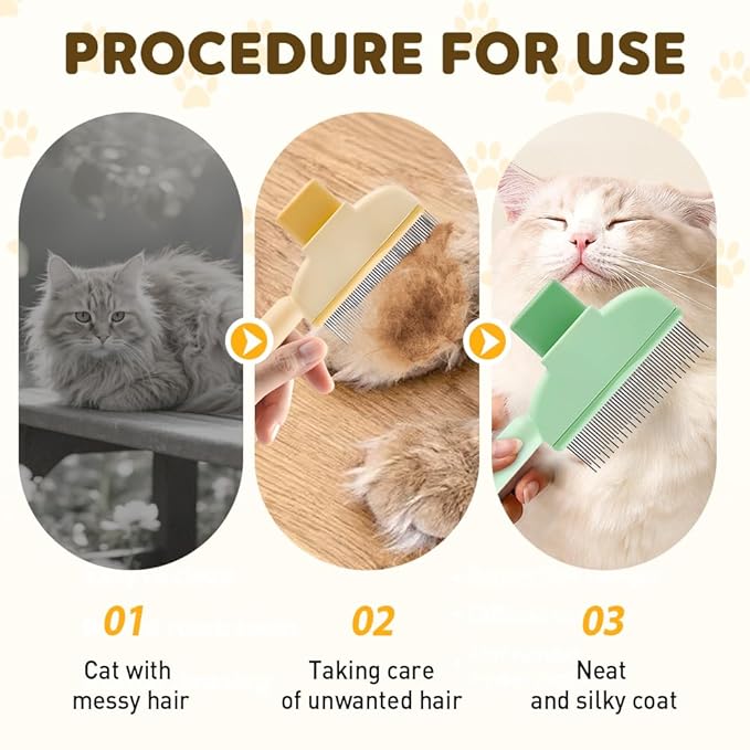Cat Self Cleaning Pet Hair Removal Comb, 2026 New Cat Grooming Brush, Pet Comb with Long Short Stainless Steel Metal Teeth, Pet Grooming Supplies for Cat, Dog (2, Green)