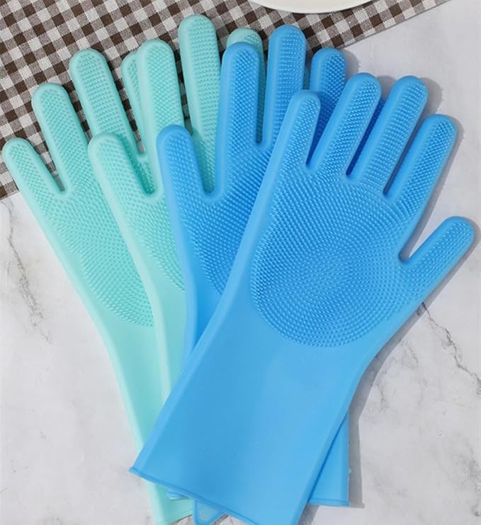 Pet Grooming Gloves Silicone Gloves with High-Density Teeth Enhanced Five Finger Design for Dogs Cats Bathing Massaging (Blue)
