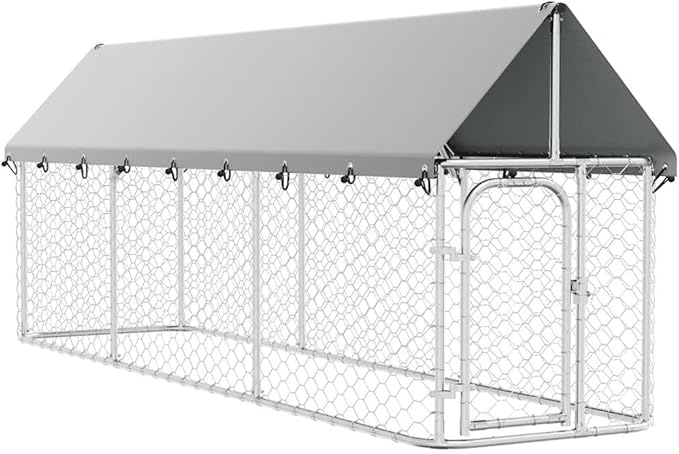 vidaXL Outdoor Dog Kennel, Dog Pen Kennel Playpen House with Roof, Heavy Duty Dog Crate Outdoor Metal Pet Animal Cage Fence for Yard