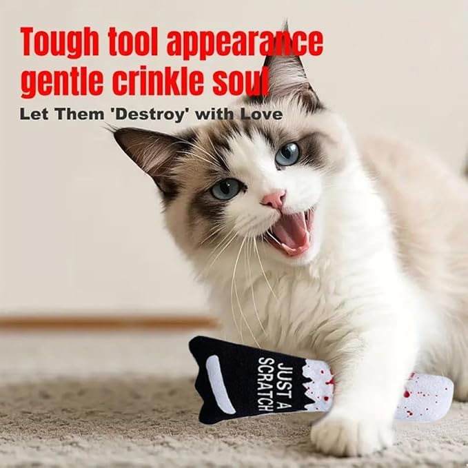 Halloween Plush Knife Toy Set for Cats and Dogs, 4-Pack Soft Plush Pet Toys with Crinkle Sound and PP Cotton Filling, Fun Interactive Pet Toys