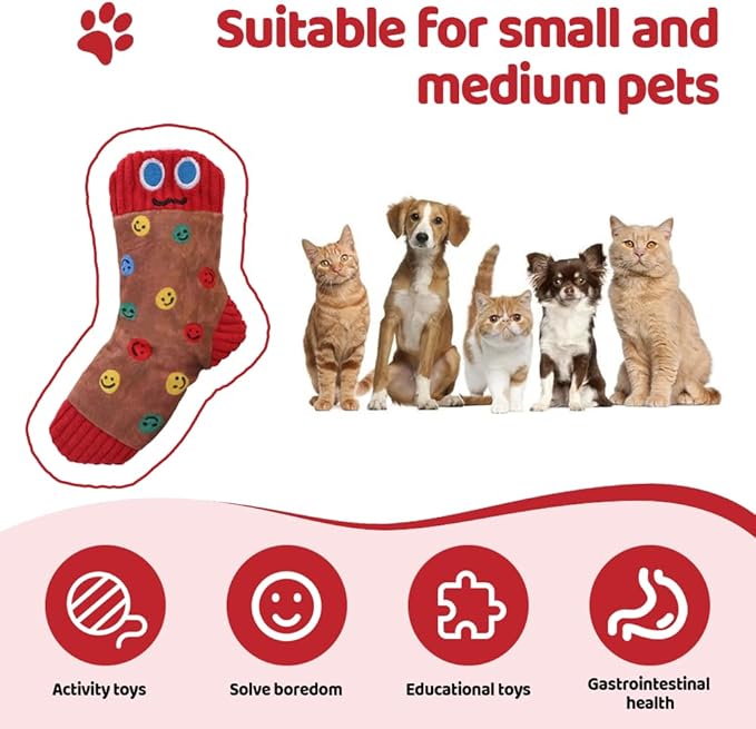 DONGKER Dog Squeaky Toys,6 PCS Stuffed Socks Dog Chewing Toys Built-in Double Sound Physical Structure for Small Medium Dogs Cats Daily Games Training Reward