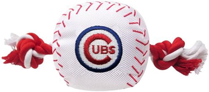 MLB CHICAGO CUBS Baseball Rope Toy for DOGS & CATS. Tough nylon, Sporty Baseball Design, Heavy-duty ropes with Inner SQUEAKER