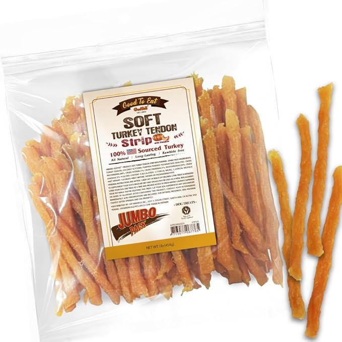Gootoe Soft Turkey Tendon Strip with Pumpkin 1 lb, Natural Chewy Snack, USA-Sourced Turkey Tendon, Premium Training Chew, Ideal for Small & Senior Dogs, Jumbo Pack