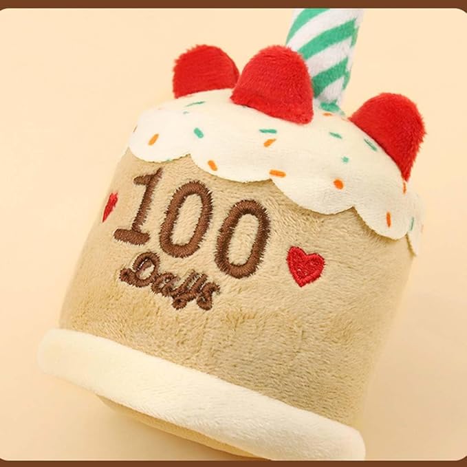 Cat Birthday Toy Kitten Cake with Birthday Hat Puppy Dog Plush Gift for Small Medium Pet (100 Day)