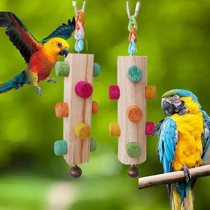 Wood Parrot Chew Toys,2 pcs Bird Cork Toys for Small Medium Birds Parrot,Woodpecker Feeding Toy for Parakeets, Conures, Budgies, Finches Conure Cockatiel, Cockatoos etc