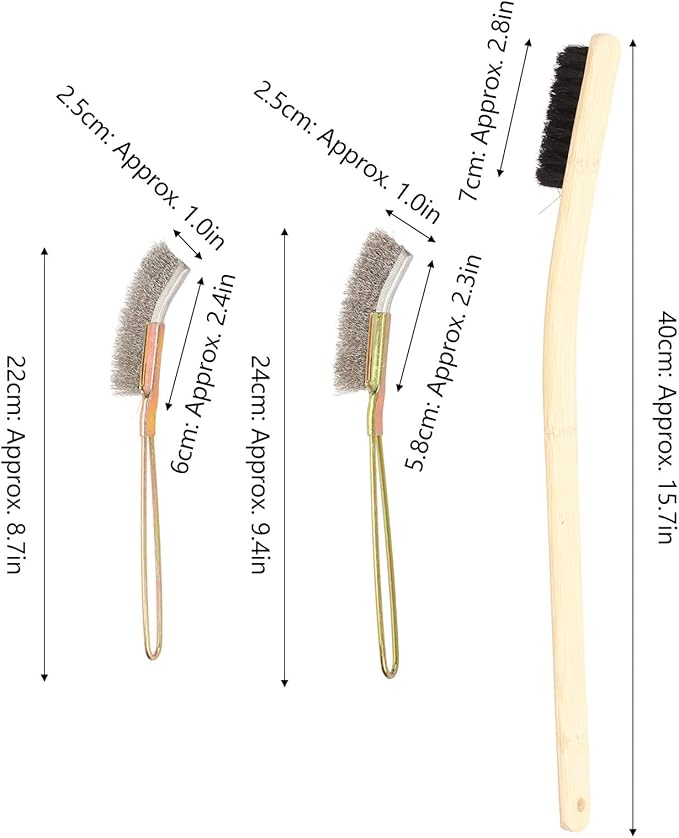 3Pcs Bird Cage Brush, Long Handle Cleaning Bamboo Stainless Brush, Pet Birdcages Steel Medium Hardness Tool Accessories for Small Animal