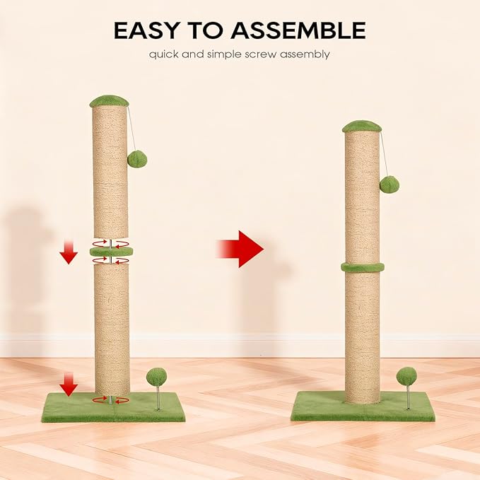 FDW 33 Inch Cat Scratching Post Cat Scratcher Natural Sisal Rope Scratch Post Trees with Hanging Ball for Indoor Cats and Adults,Green