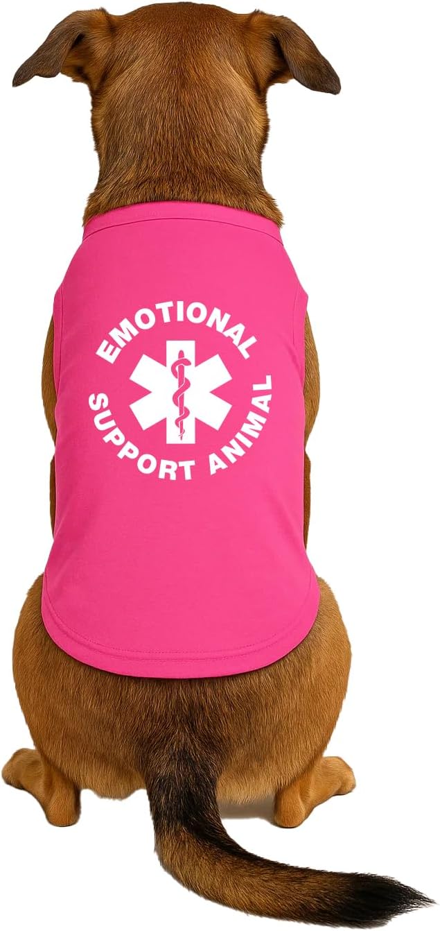 Emotional Support Animal Dog Tee Shirt | Sleeveless Breeds | Service Dog | Working Animal | Assistance |Hot Pink, X-Small 209