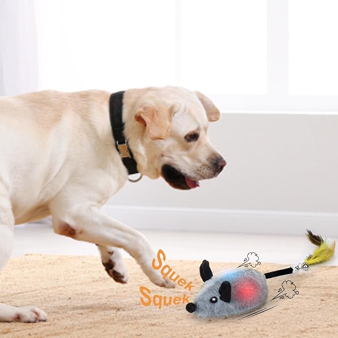 BABORUI Interactive Dog Toys Mouse, Automatic&APP Control Escaping Mice Squeaky Dog Toy with Lights & Auto-Turn, Rechargeable Moving Dog Toys for Small/Medium/Large Dogs & Cats(Grey)