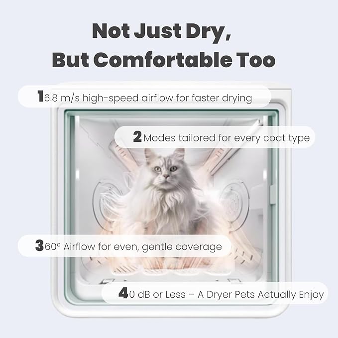 Cat Dryer Pet Dryer Box Dog Drying Machine – Quick & Comfortable Drying with 20 Air Vents, Low Noise, Gentle Fur Care, Smart App & Safety Features, All-Season Grooming