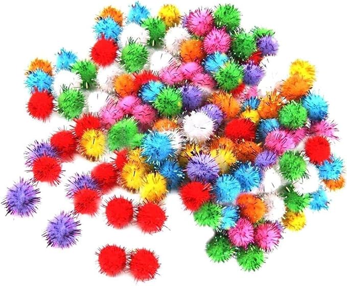 Random Color Mini Colorful Sparkly Glitter Tinsel Pompom Balls Toys f/Dog Cat Bird Pack of 100 Nice and Professional Pet Supplies