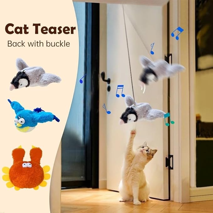 2026 New Chase Cat Toy, Rechargeable Interactive Chirping Bird Cat Toy, Chirping Bird Cat Toy Flapping Wings, Flying Interactive Simulation Electric Cat Toy (Orange)