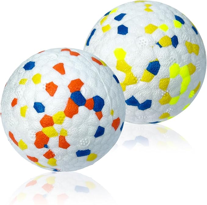 2Pack Dog Ball Squeak Toys Indestructible Dog Ball Float On Water Fetch Bouncy Durable Solid Rubber Ball for Puppy Small and Medium Dogs Playing Toys